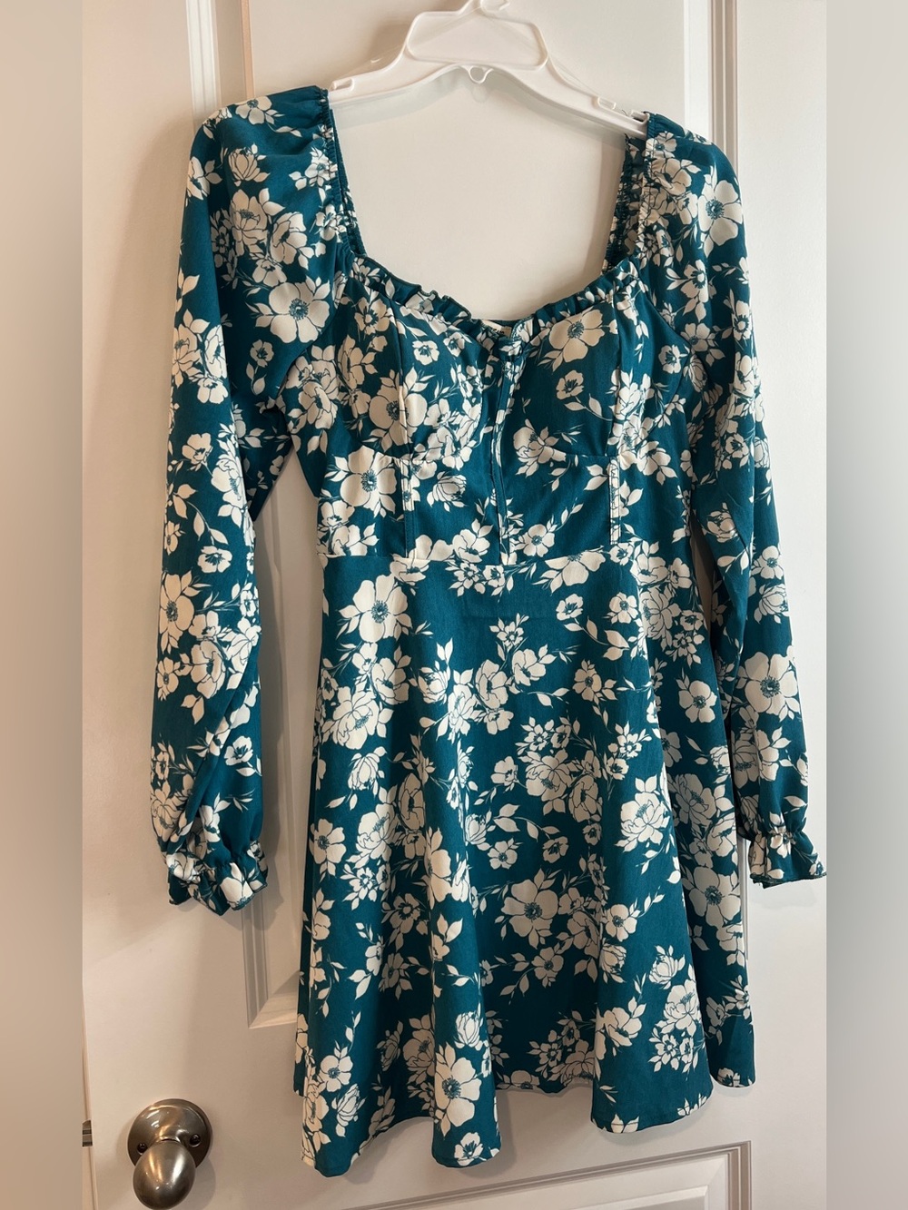 Inspired Hearts Teal and Cream Floral Dress